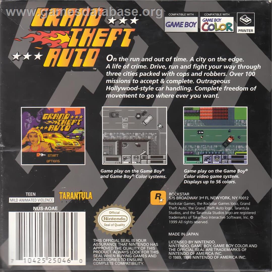 Grand Theft Auto - Nintendo Game Boy Color - Artwork - Box Back