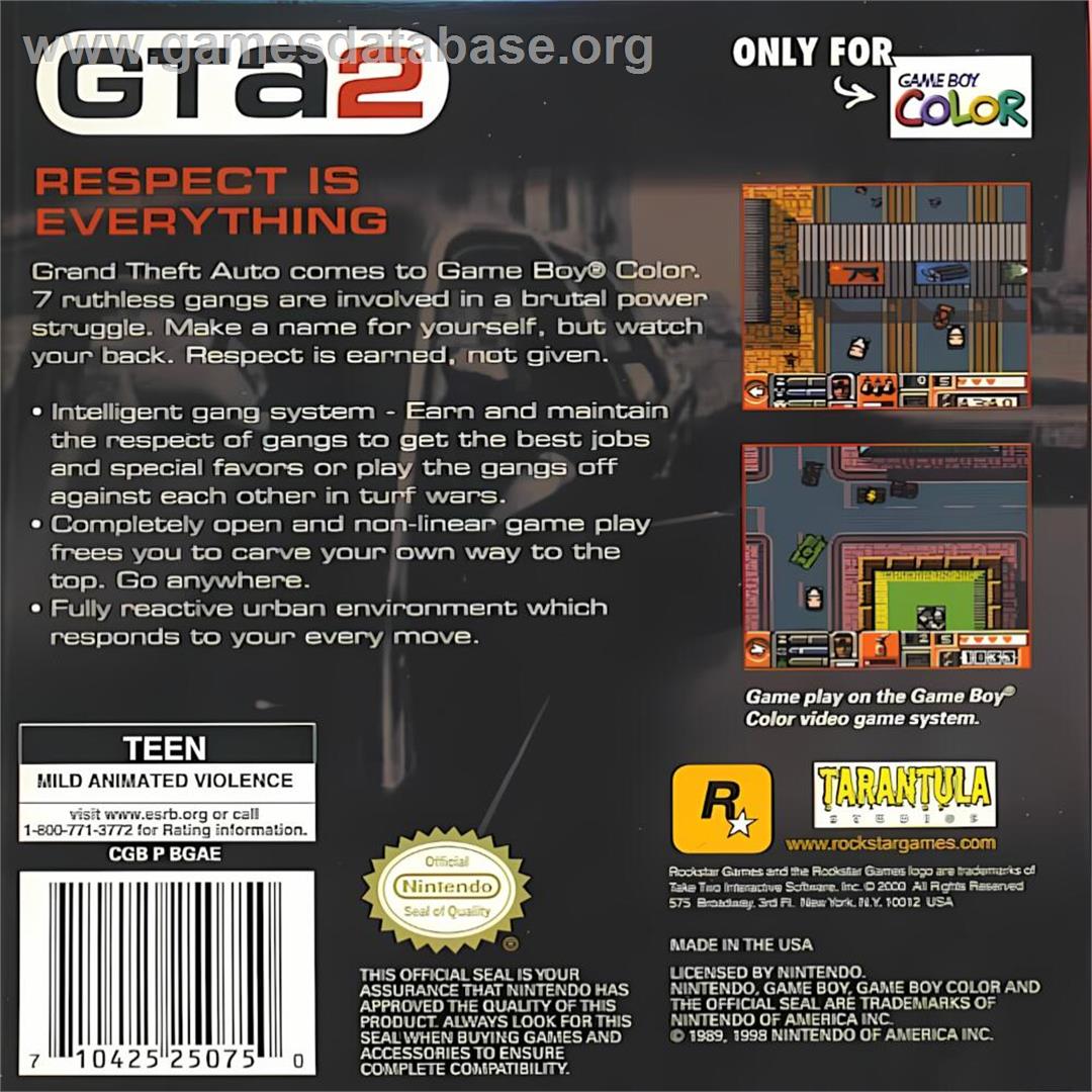Grand Theft Auto 2 - Nintendo Game Boy Color - Artwork - Box Back