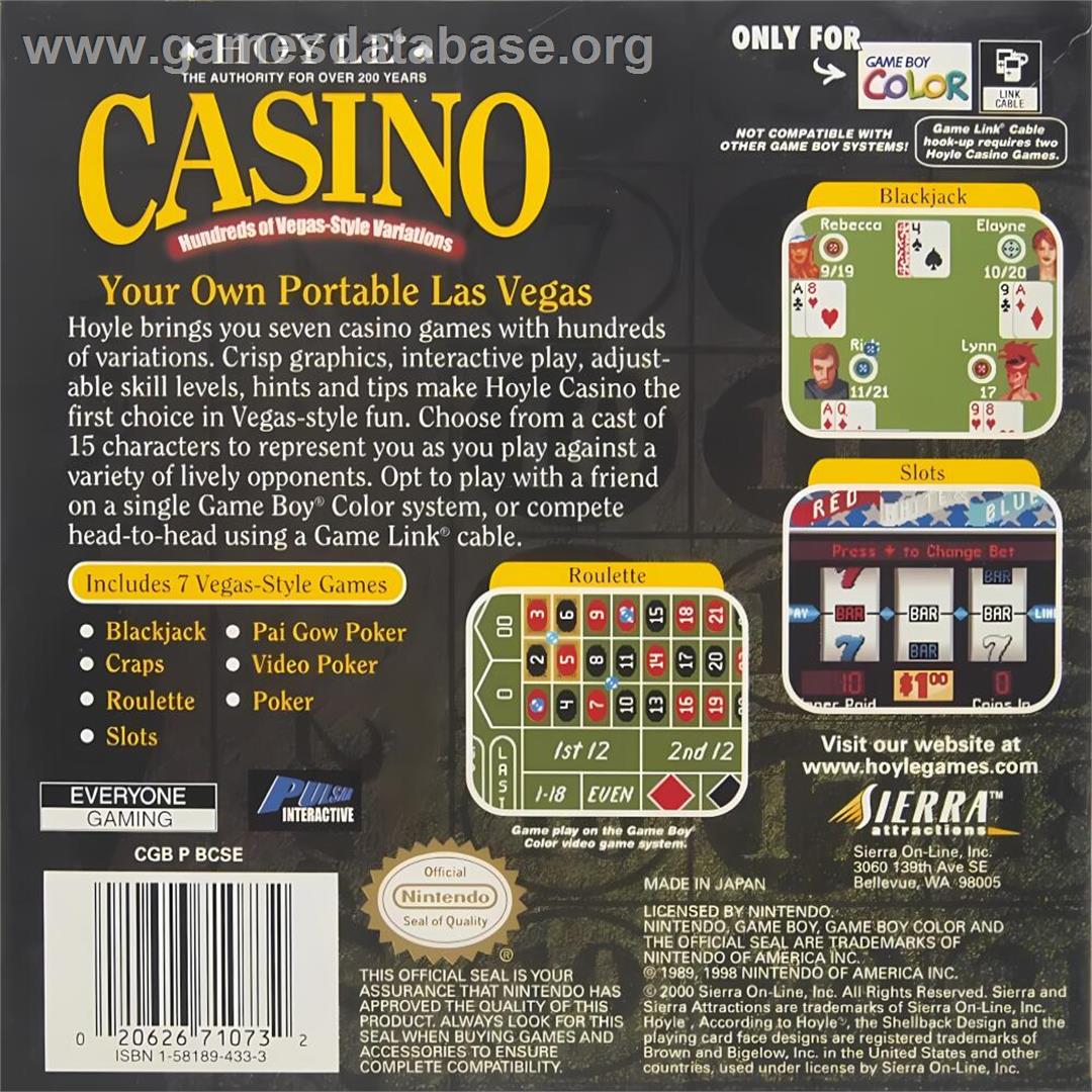 Hoyle Casino - Nintendo Game Boy Color - Artwork - Box Back