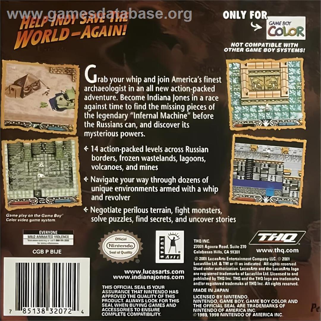 Indiana Jones And The Infernal Machine - Nintendo Game Boy Color - Artwork - Box Back