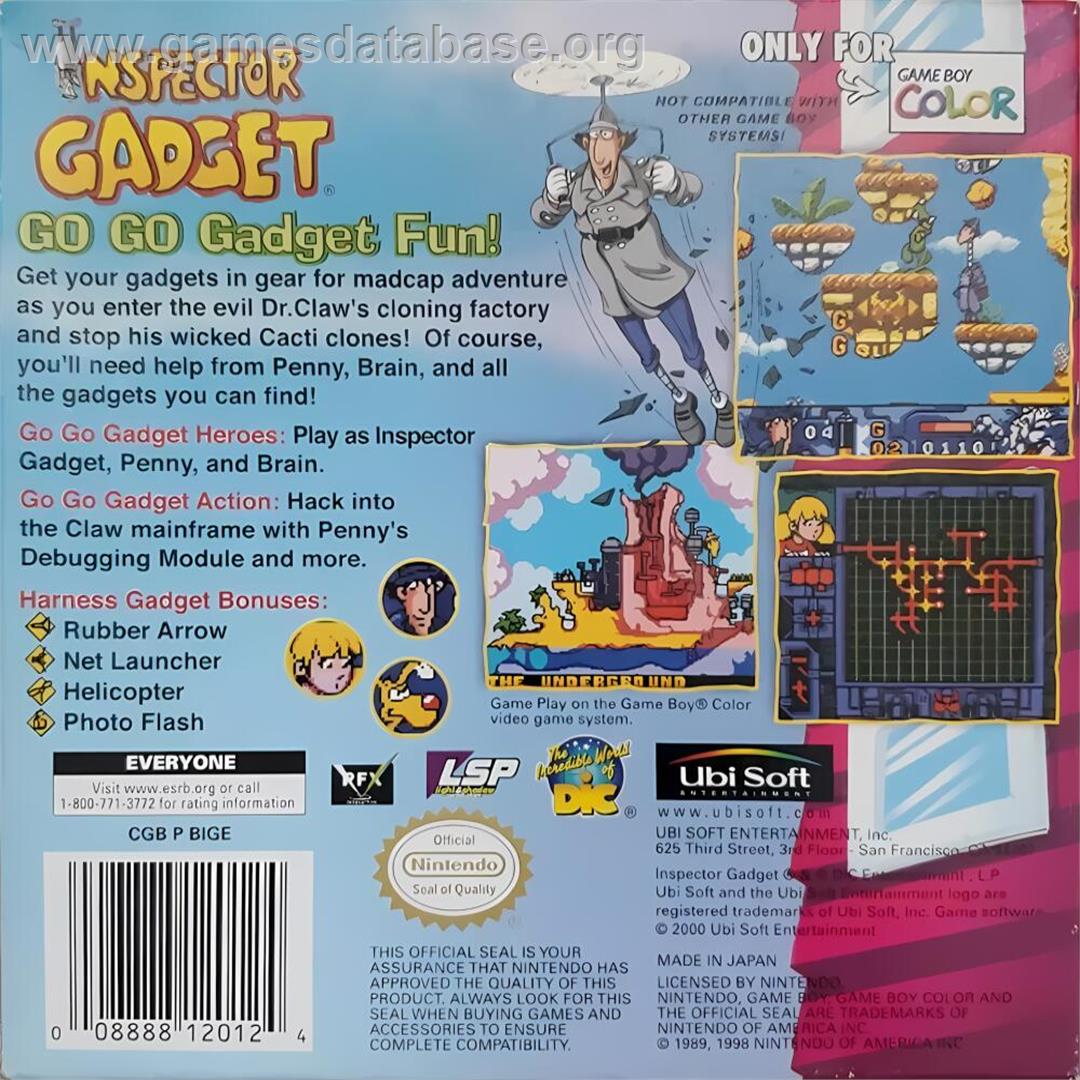 Inspector Gadget - Operation Madkactus - Nintendo Game Boy Color - Artwork - Box Back