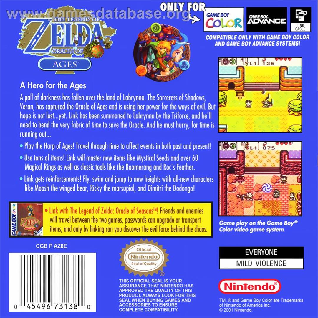 Legend Of Zelda - Oracle Of Ages, The - Nintendo Game Boy Color - Artwork - Box Back