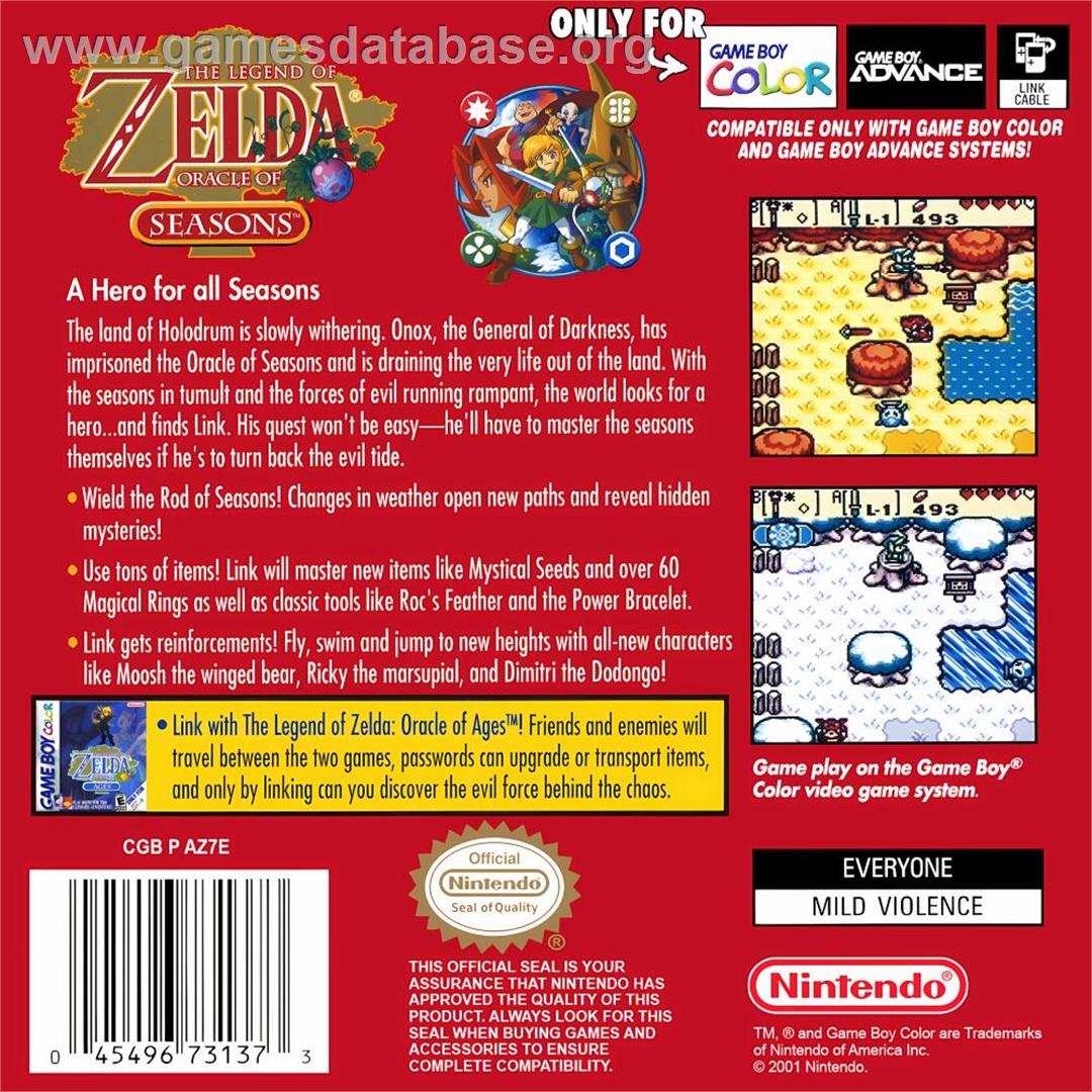 Legend Of Zelda - Oracle Of Seasons, The - Nintendo Game Boy Color - Artwork - Box Back