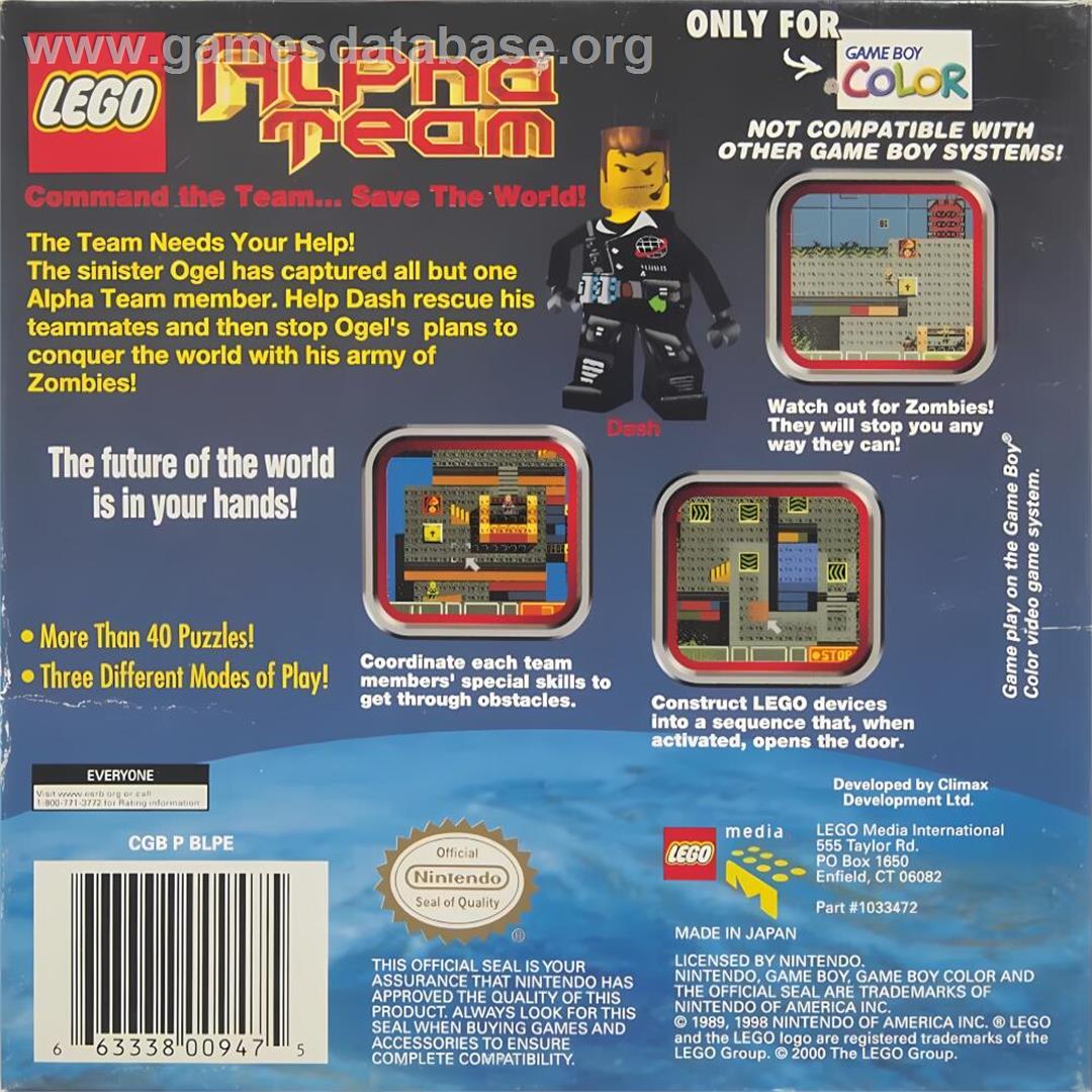 Lego Alpha Team - Nintendo Game Boy Color - Artwork - Box Back