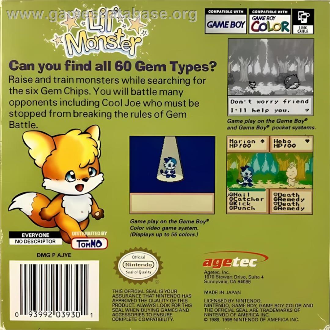 Lil' Monster - Nintendo Game Boy Color - Artwork - Box Back
