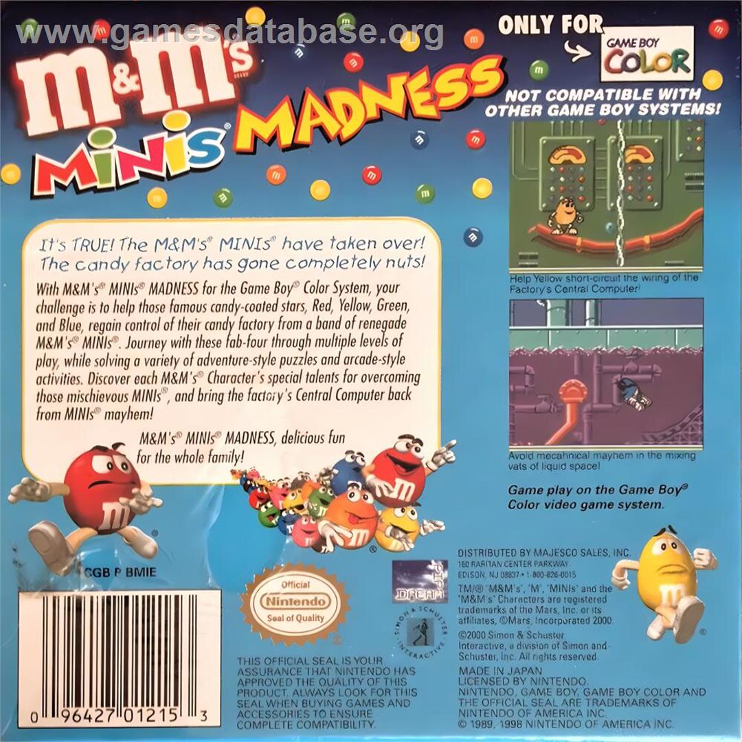 M And M's Minis Madness - Nintendo Game Boy Color - Artwork - Box Back