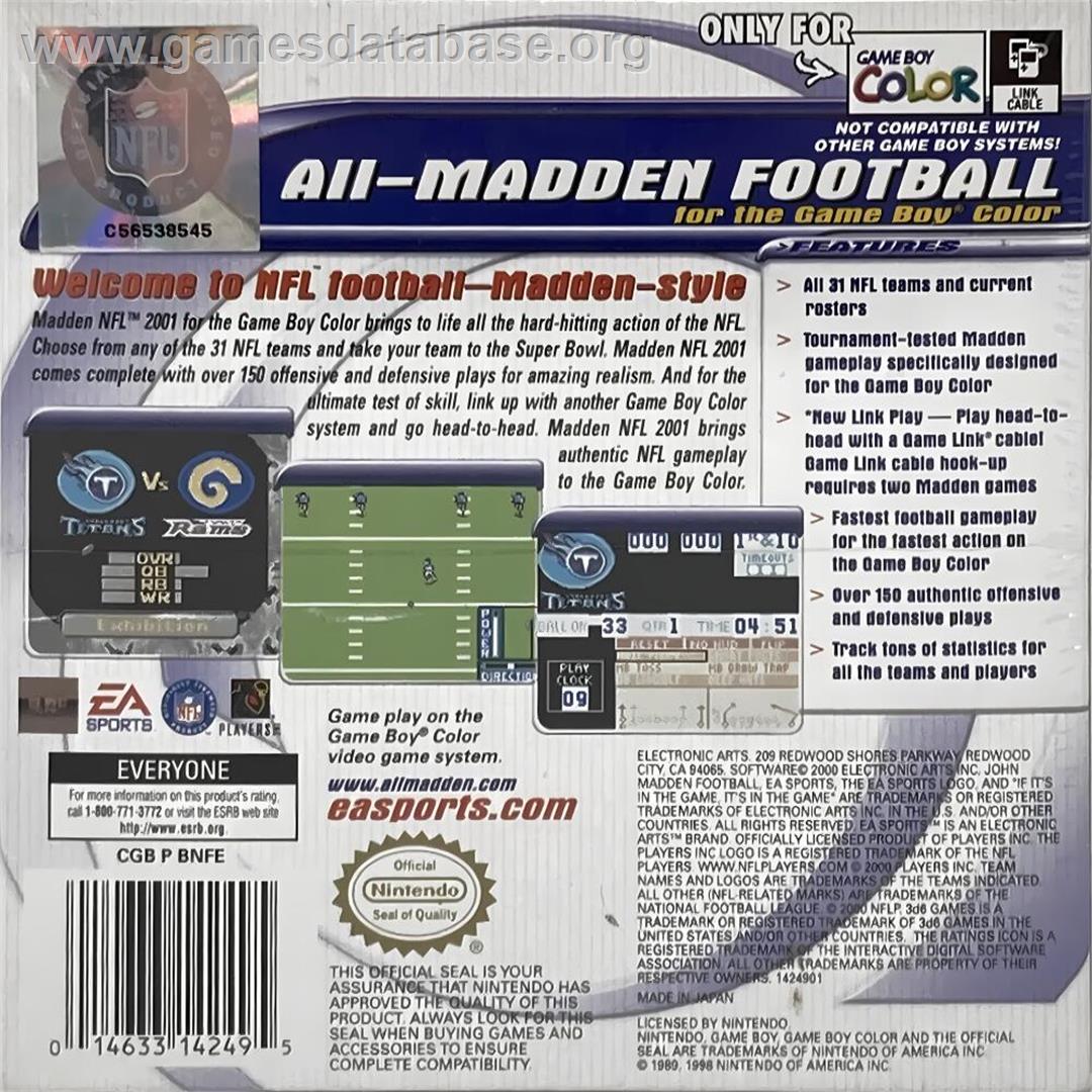 Madden Nfl 2001 - Nintendo Game Boy Color - Artwork - Box Back