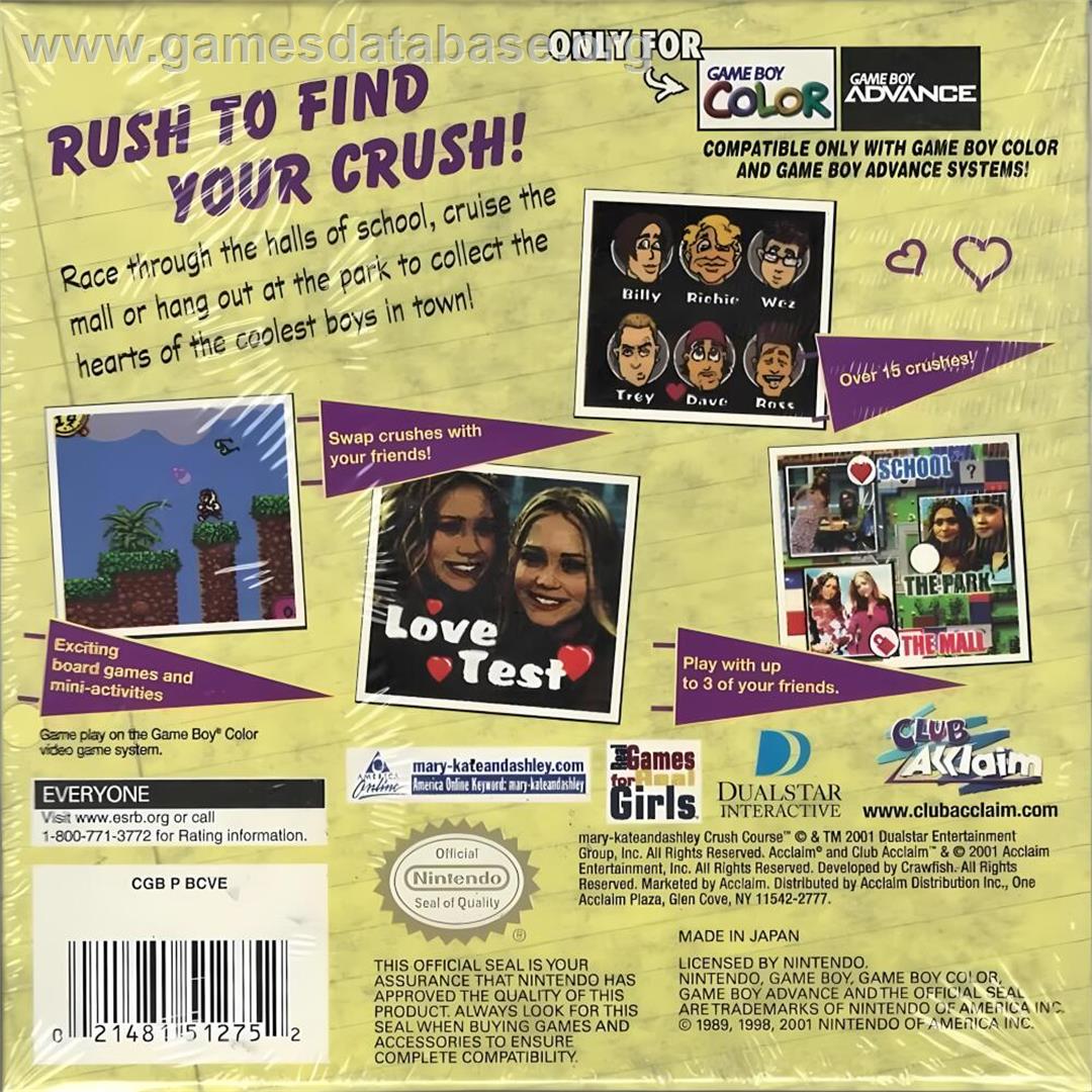Mary-kate And Ashley - Crush Course - Nintendo Game Boy Color - Artwork - Box Back