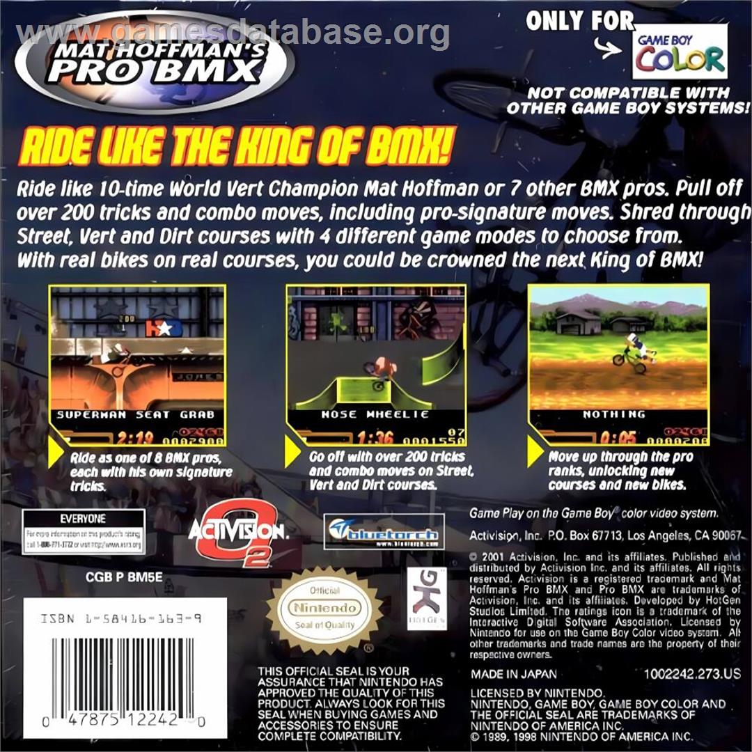 Mat Hoffman's Pro Bmx - Nintendo Game Boy Color - Artwork - Box Back