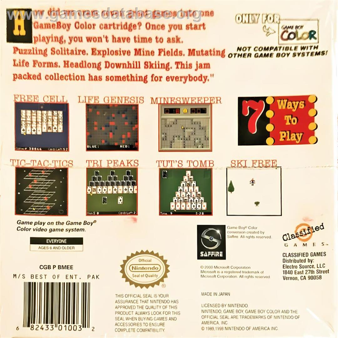 Microsoft - The Best Of Entertainment Pack - Nintendo Game Boy Color - Artwork - Box Back