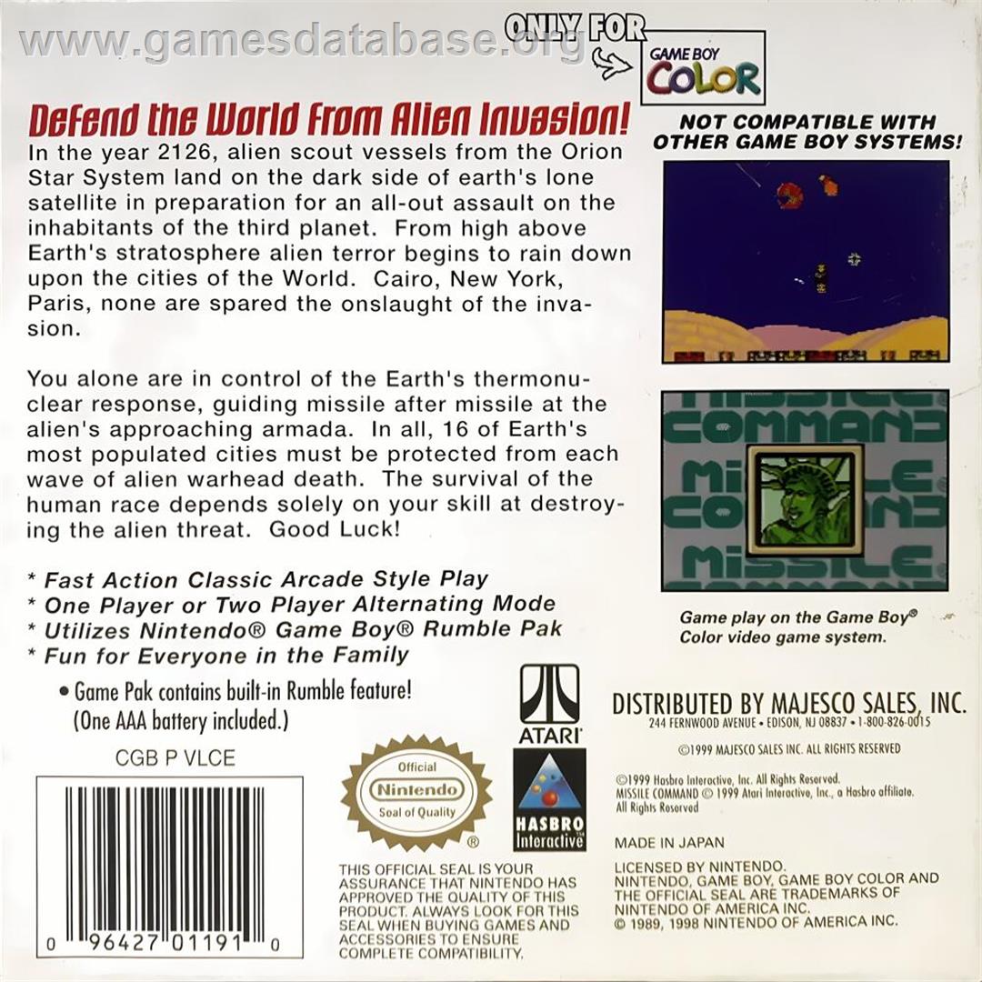 Missile Command - Nintendo Game Boy Color - Artwork - Box Back