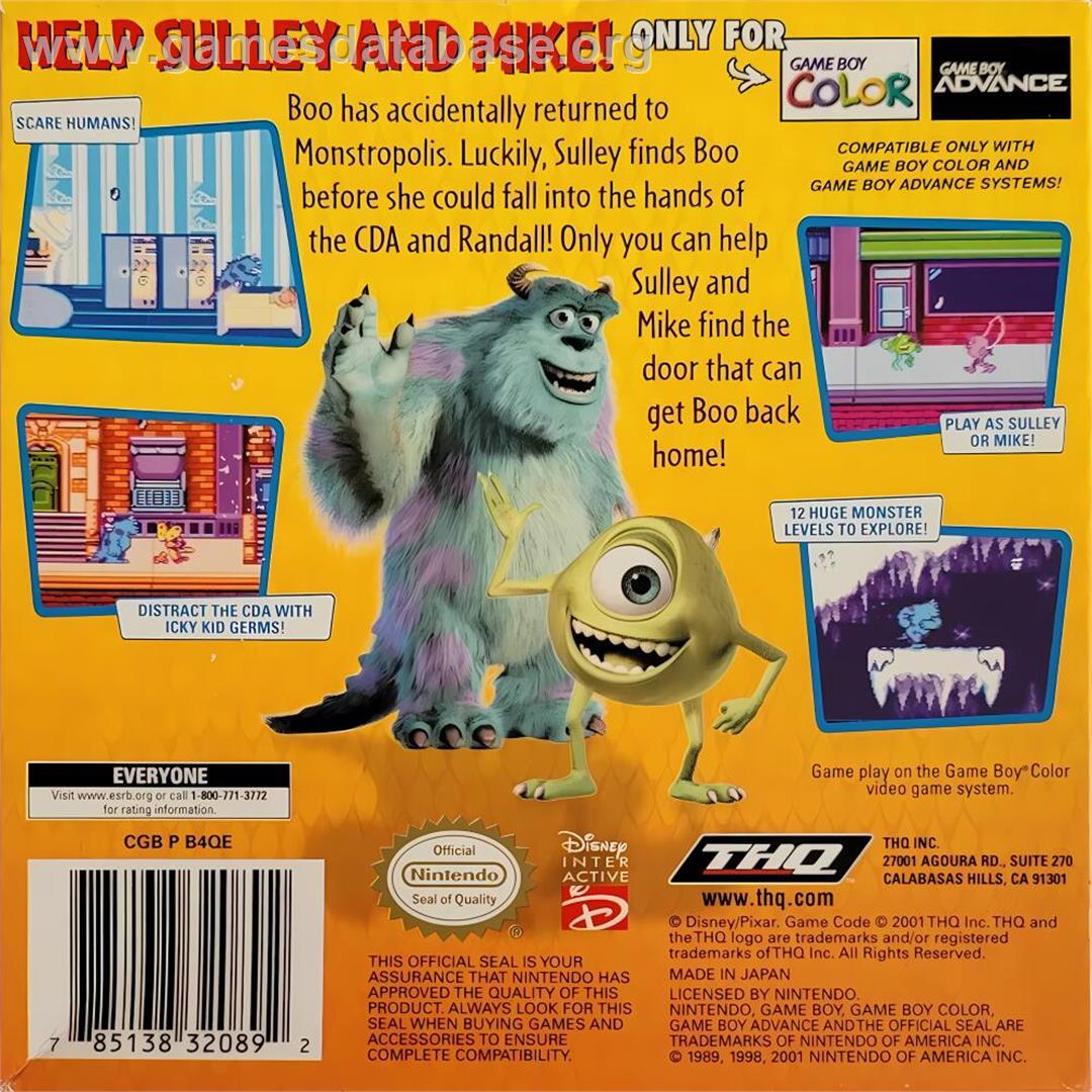 Monsters, Inc. - Nintendo Game Boy Color - Artwork - Box Back