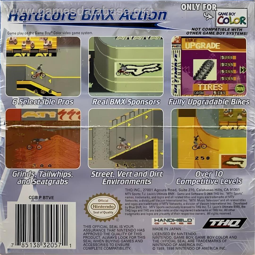 Mtv Sports - T.j. Lavin's Ultimate Bmx - Nintendo Game Boy Color - Artwork - Box Back