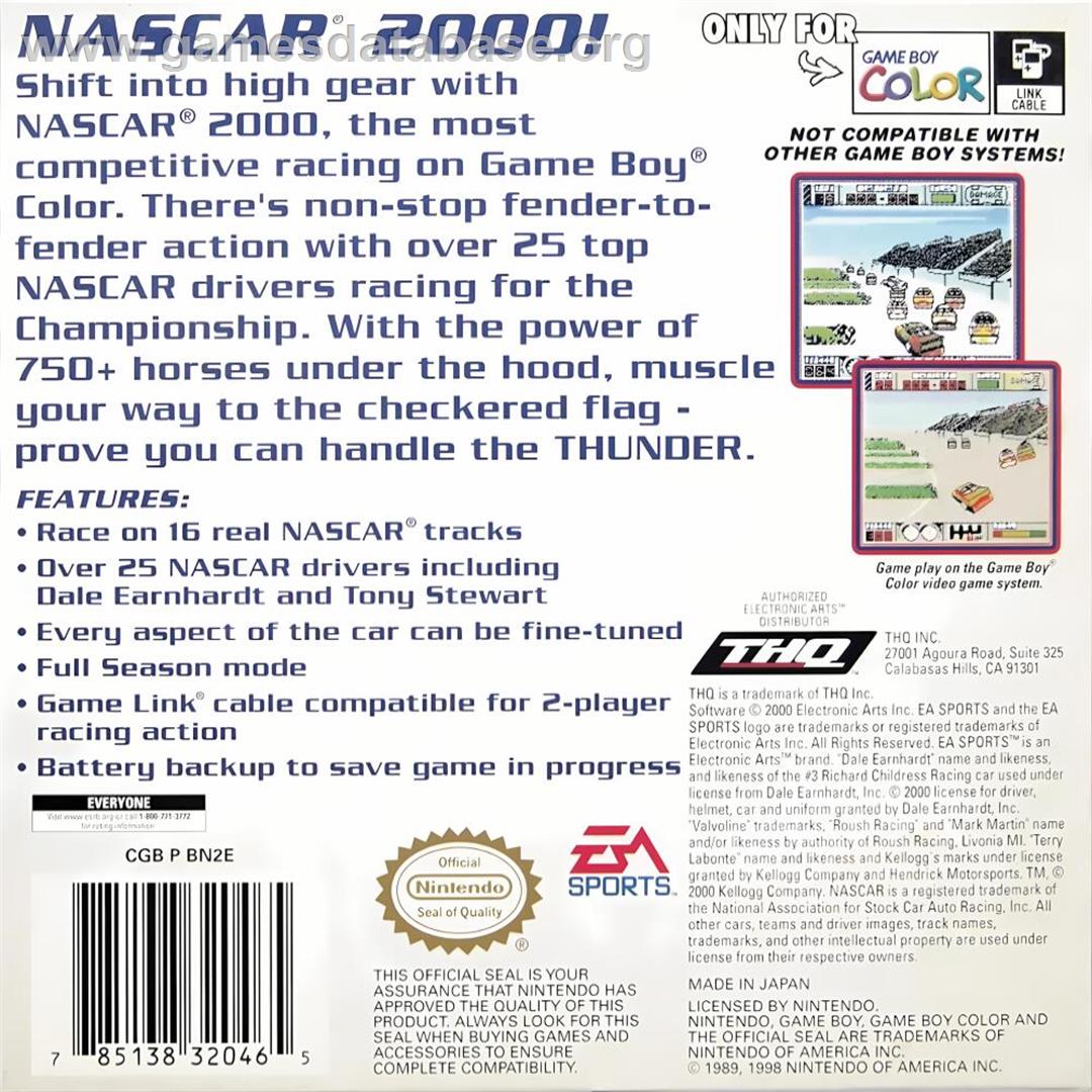 Nascar 2000 - Nintendo Game Boy Color - Artwork - Box Back