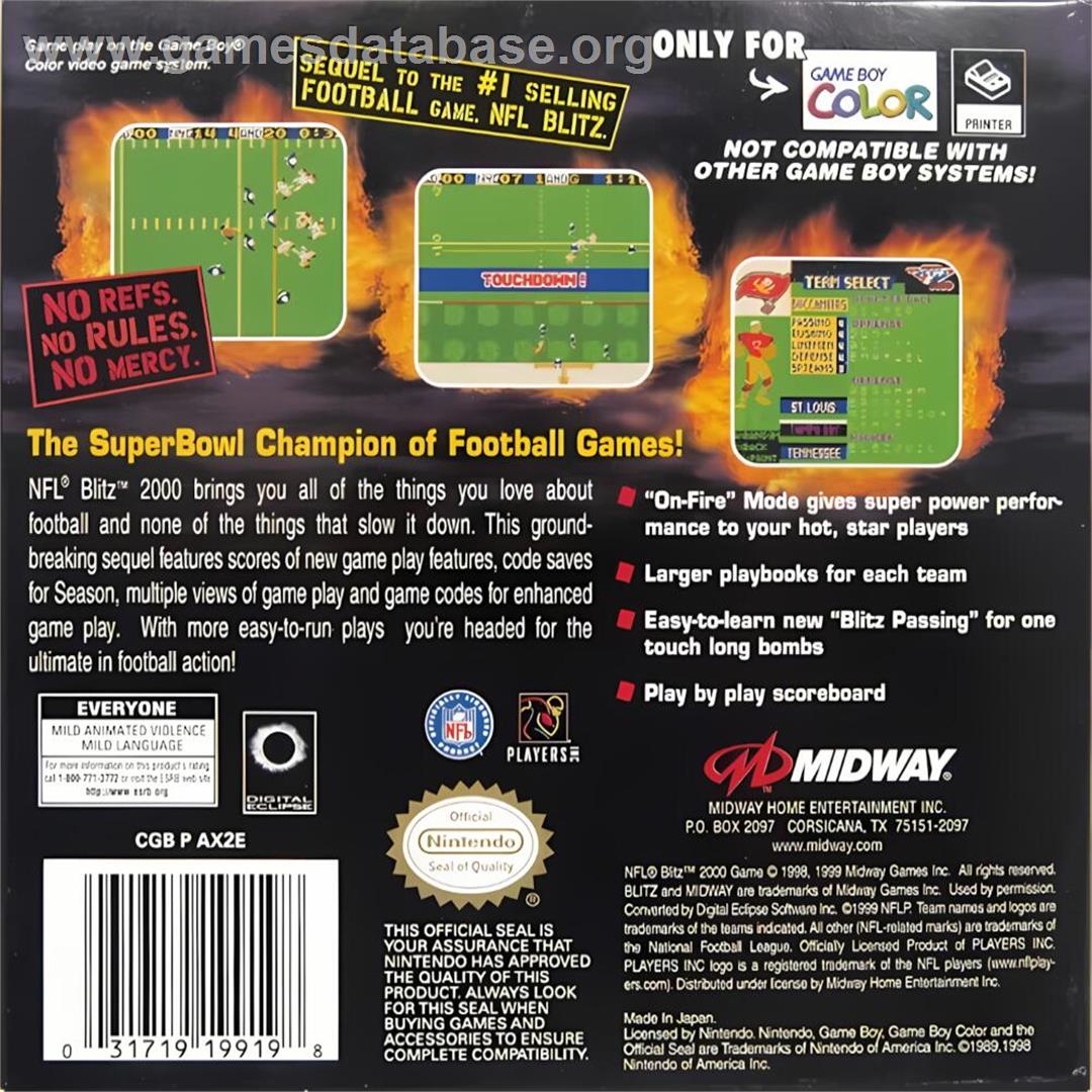 Nfl Blitz 2000 - Nintendo Game Boy Color - Artwork - Box Back