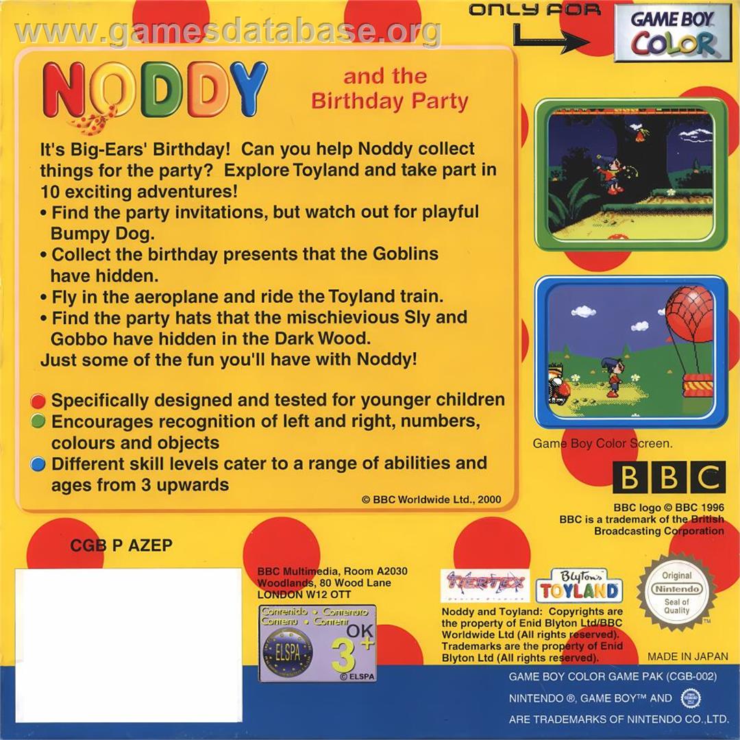 Noddy And The Birthday Party - Nintendo Game Boy Color - Artwork - Box Back