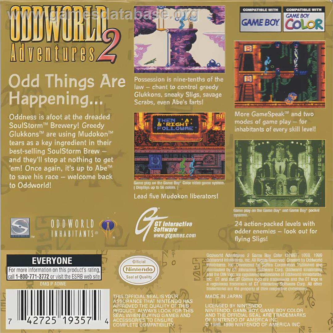 Oddworld Adventures 2 - Nintendo Game Boy Color - Artwork - Box Back