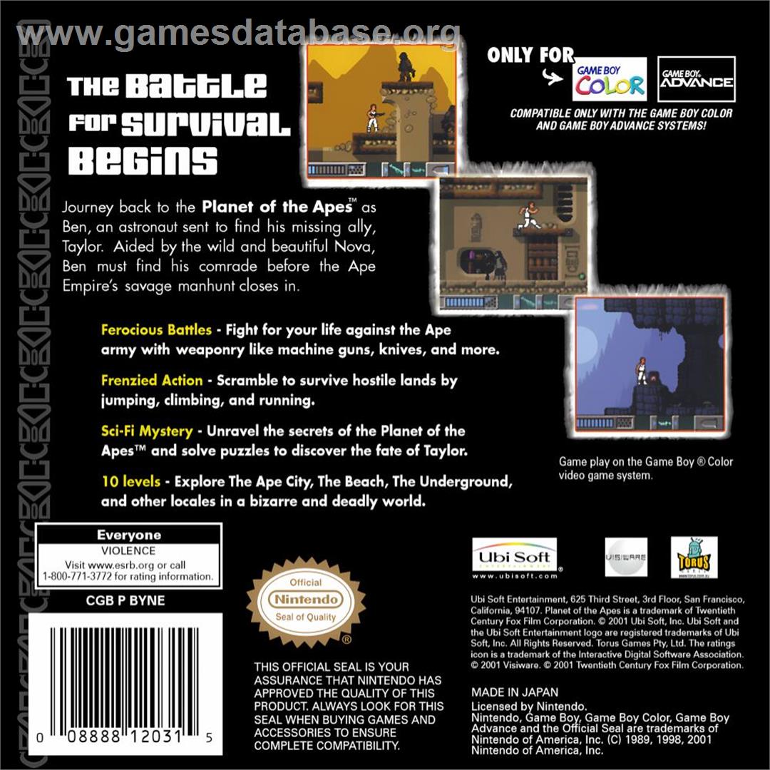 Planet Of The Apes - Nintendo Game Boy Color - Artwork - Box Back