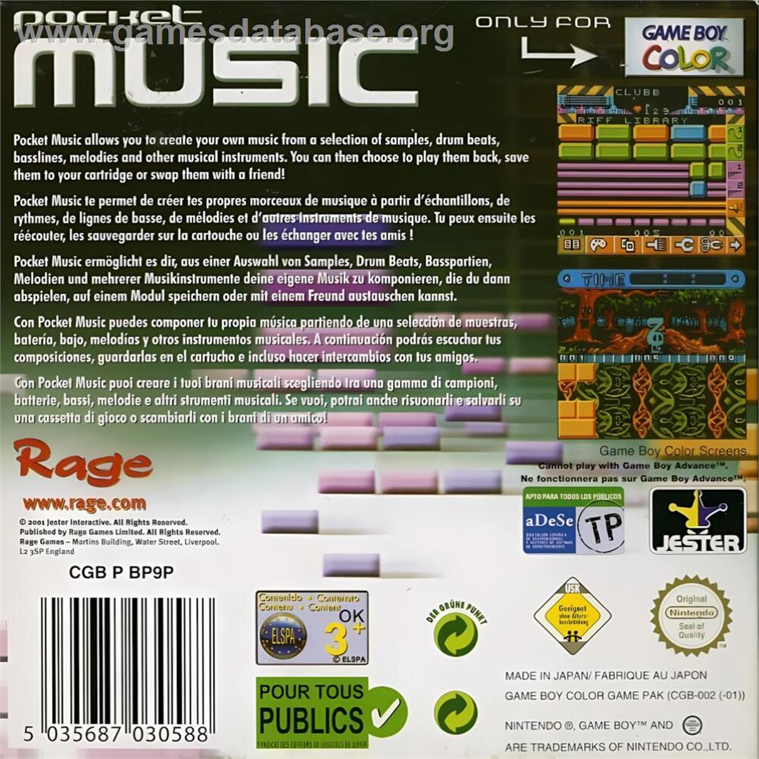 Pocket Music - Nintendo Game Boy Color - Artwork - Box Back