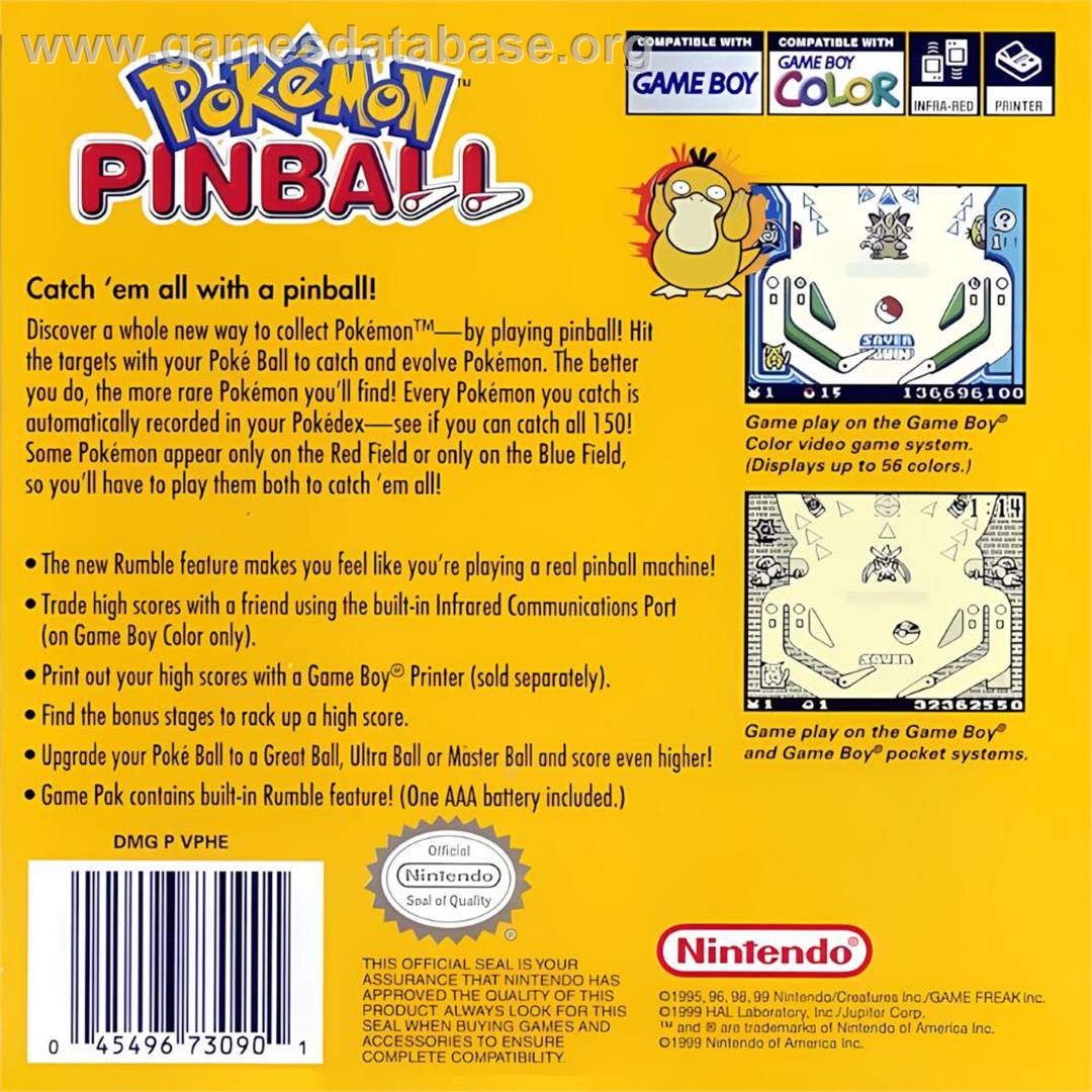 Pokémon Pinball - Nintendo Game Boy Color - Artwork - Box Back
