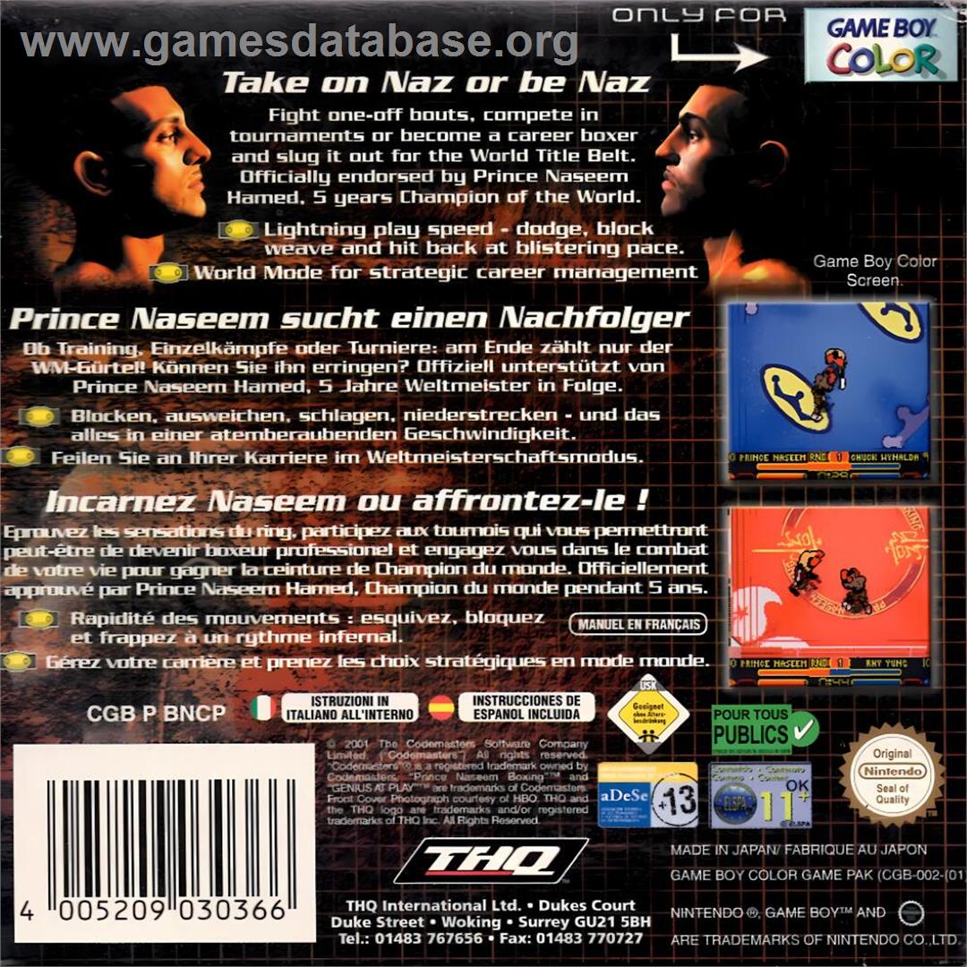 Prince Naseem Boxing - Nintendo Game Boy Color - Artwork - Box Back
