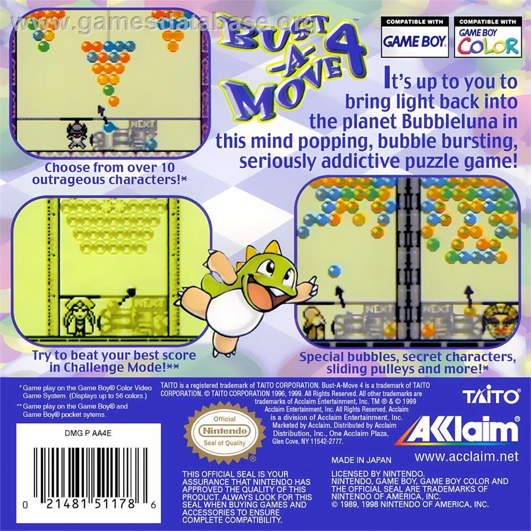 Puzzle Bobble 4 - Nintendo Game Boy Color - Artwork - Box Back