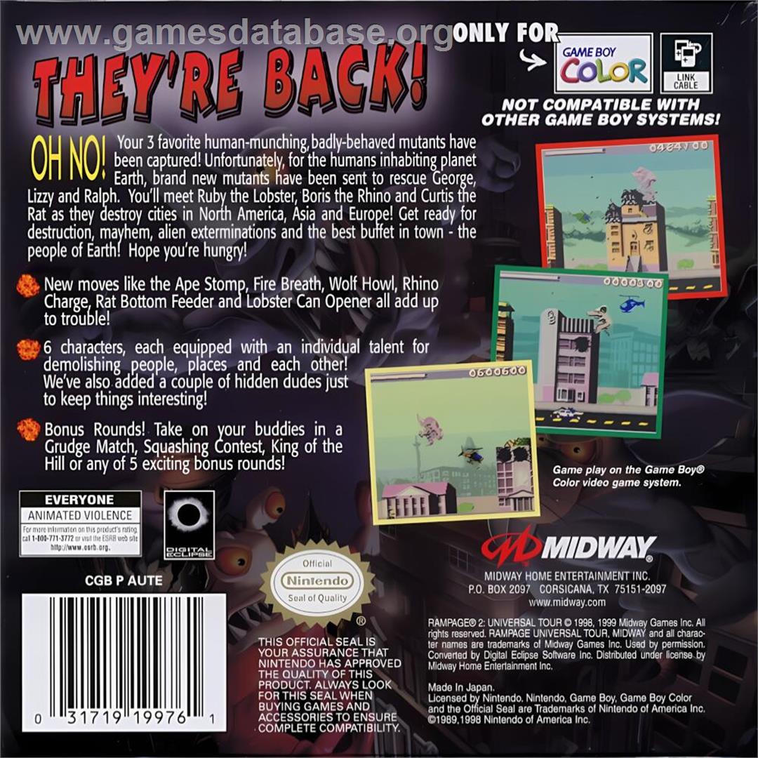 Rampage 2 - Universal Tour - Nintendo Game Boy Color - Artwork - Box Back