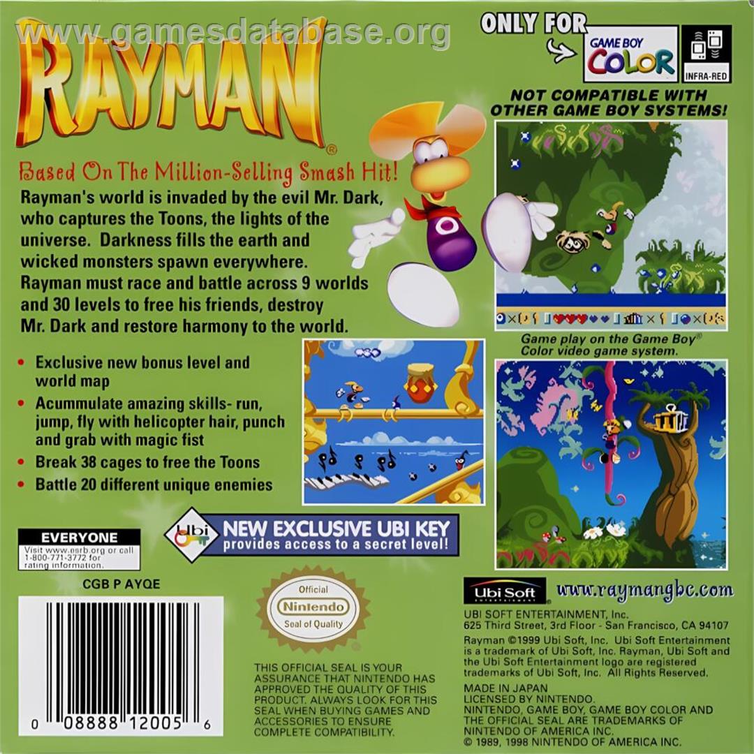Rayman - Nintendo Game Boy Color - Artwork - Box Back