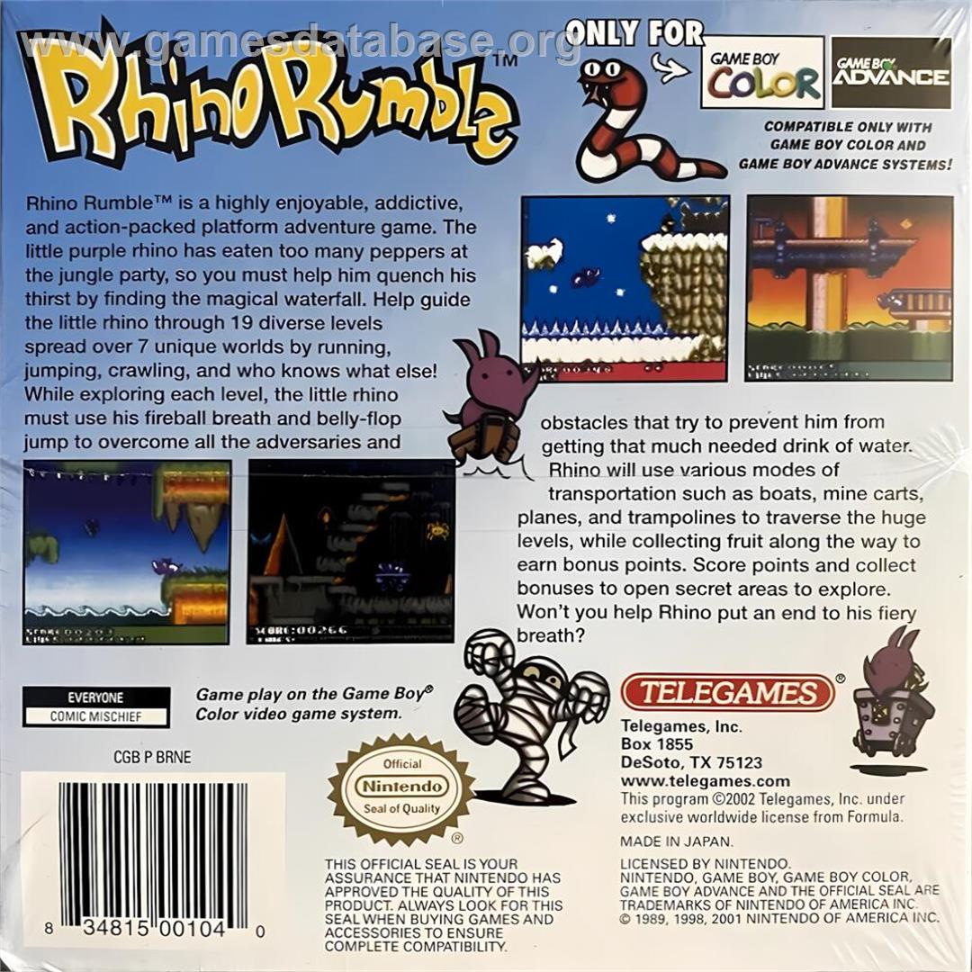 Rhino Rumble - Nintendo Game Boy Color - Artwork - Box Back