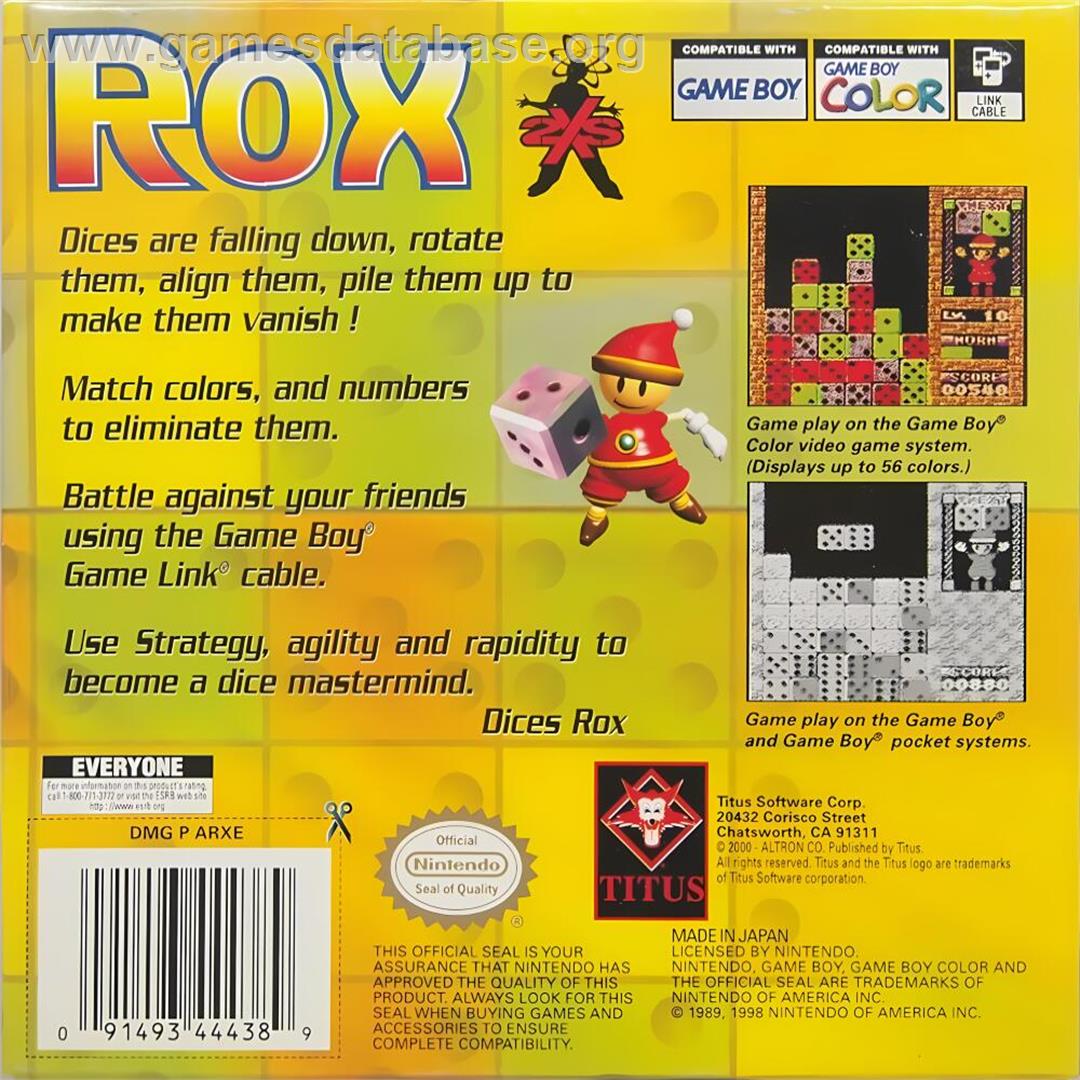 Rox - Nintendo Game Boy Color - Artwork - Box Back