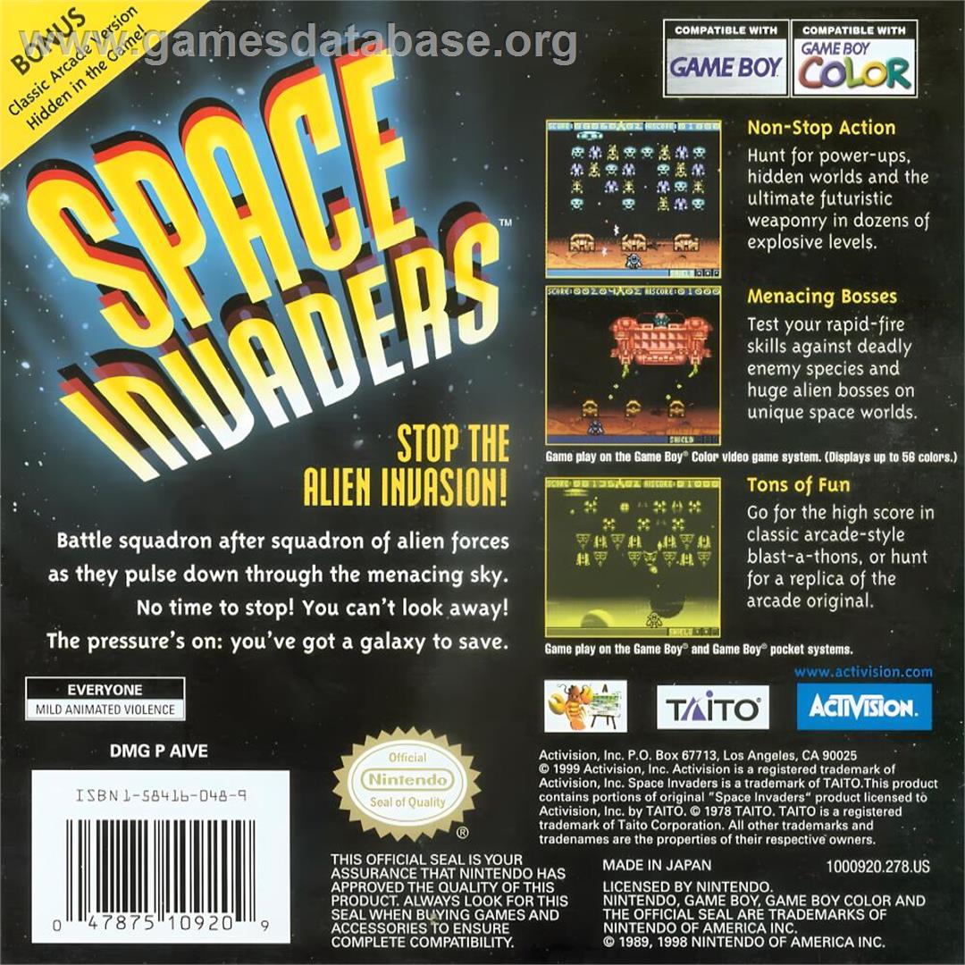 Space Invaders - Nintendo Game Boy Color - Artwork - Box Back