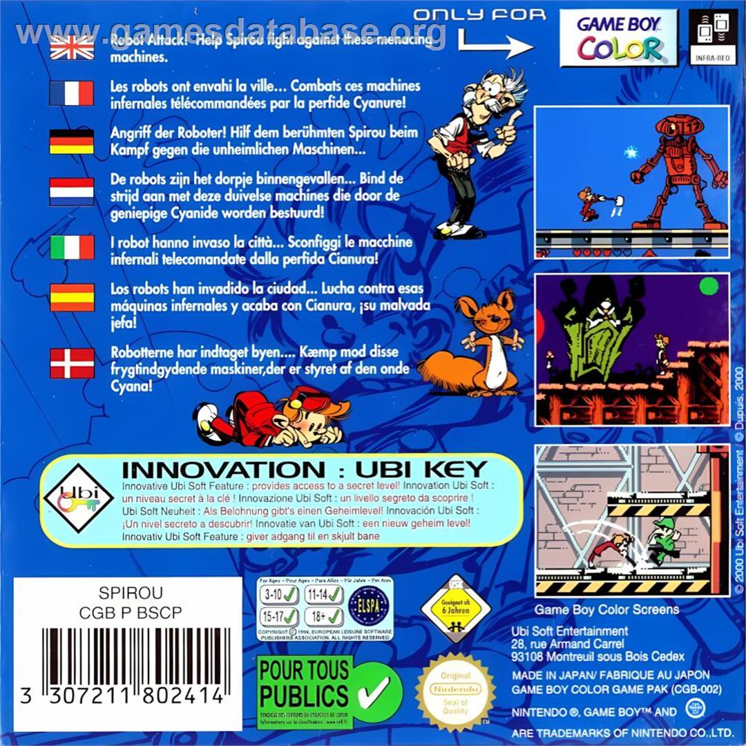 Spirou Robbedoes - The Robot Invasion - Nintendo Game Boy Color - Artwork - Box Back