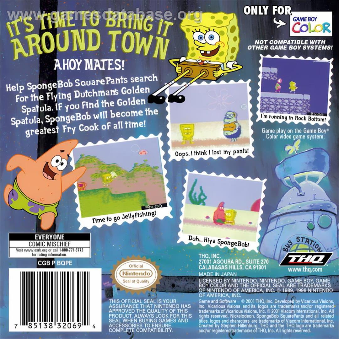 Spongebob Squarepants - Legend Of The Lost Spatula - Nintendo Game Boy Color - Artwork - Box Back