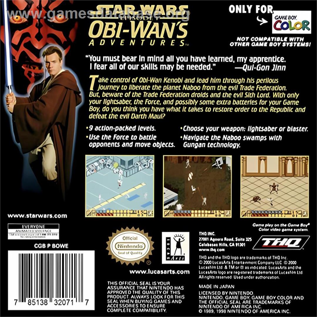 Star Wars - Episode I - Obi-wan's Adventures - Nintendo Game Boy Color - Artwork - Box Back