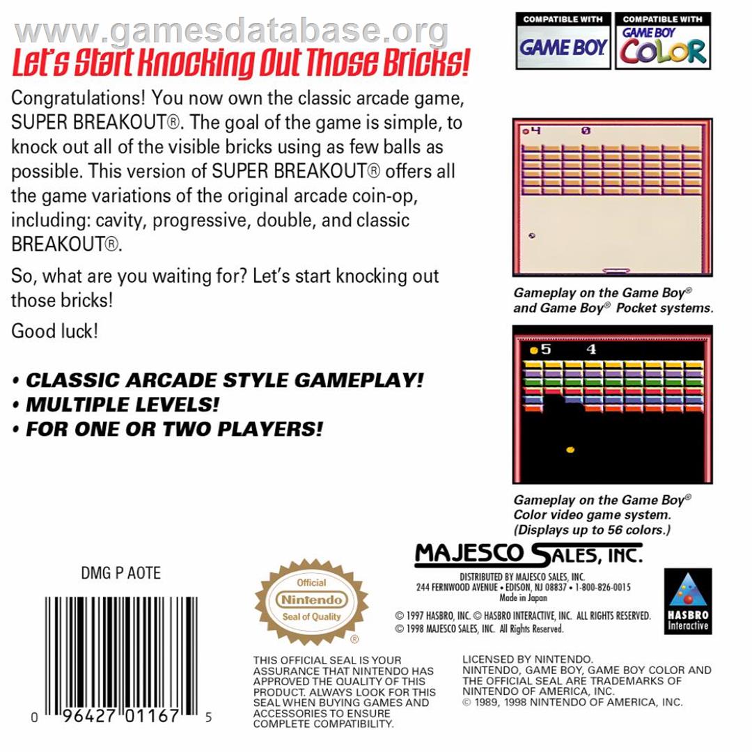 Super Breakout! - Nintendo Game Boy Color - Artwork - Box Back