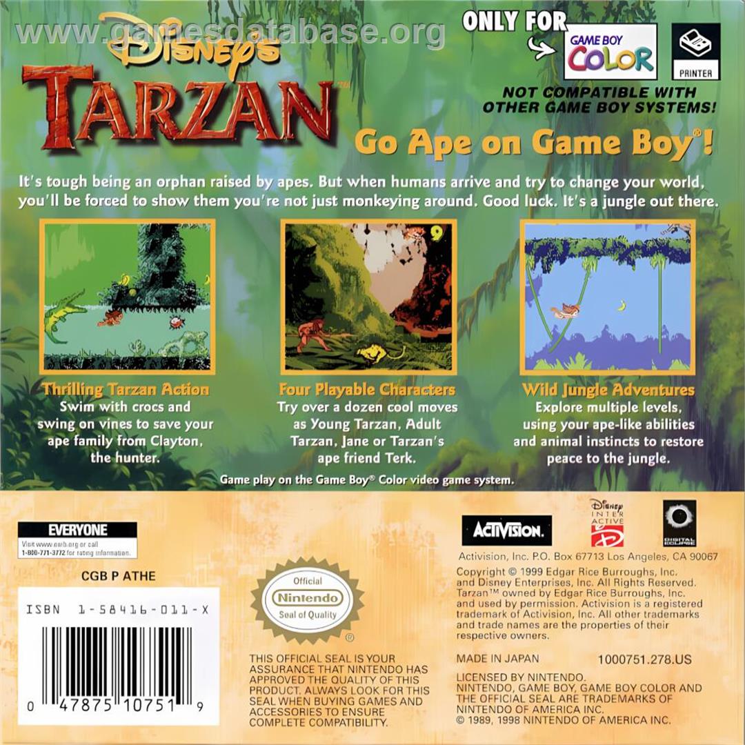 Tarzan - Nintendo Game Boy Color - Artwork - Box Back