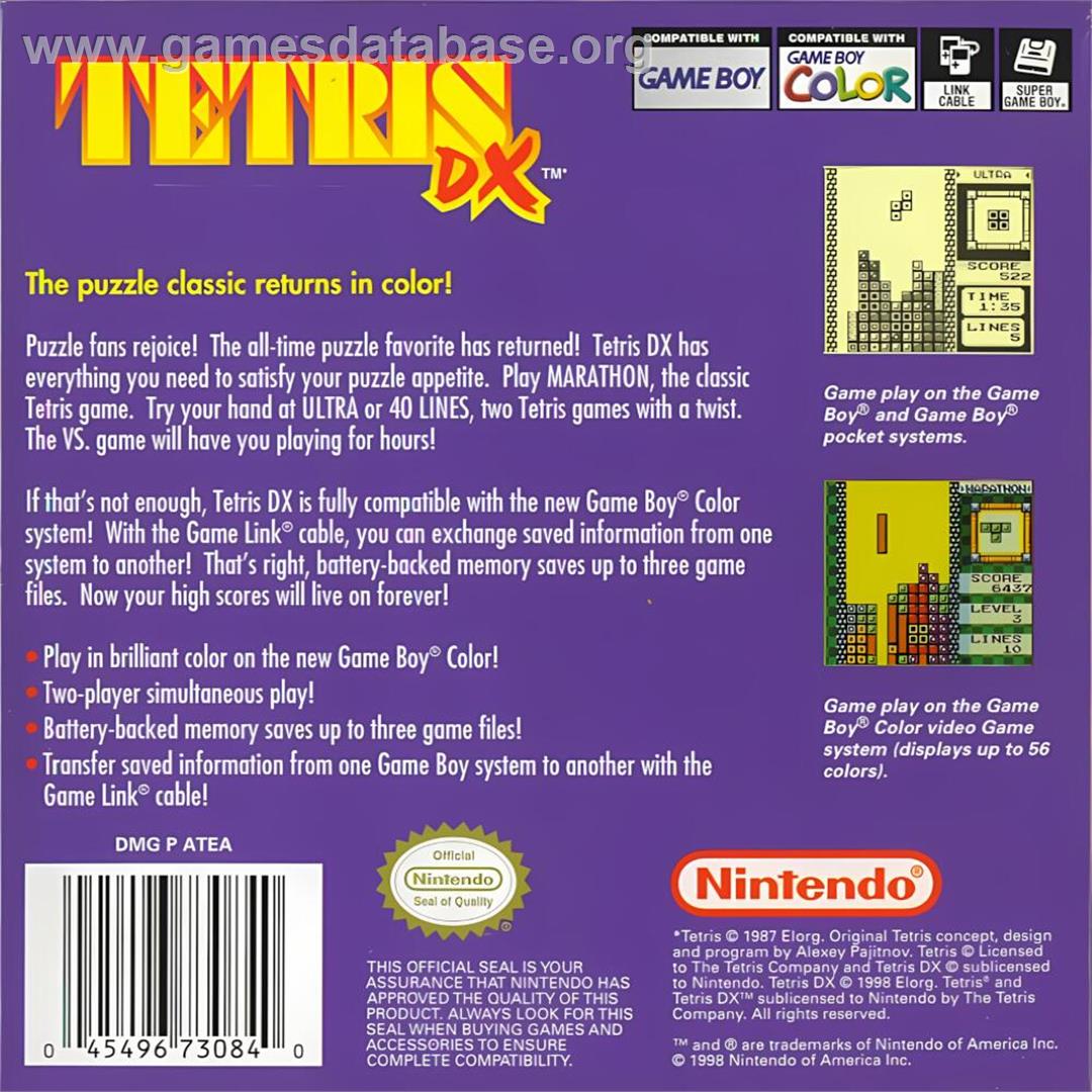 Tetris Dx - Nintendo Game Boy Color - Artwork - Box Back