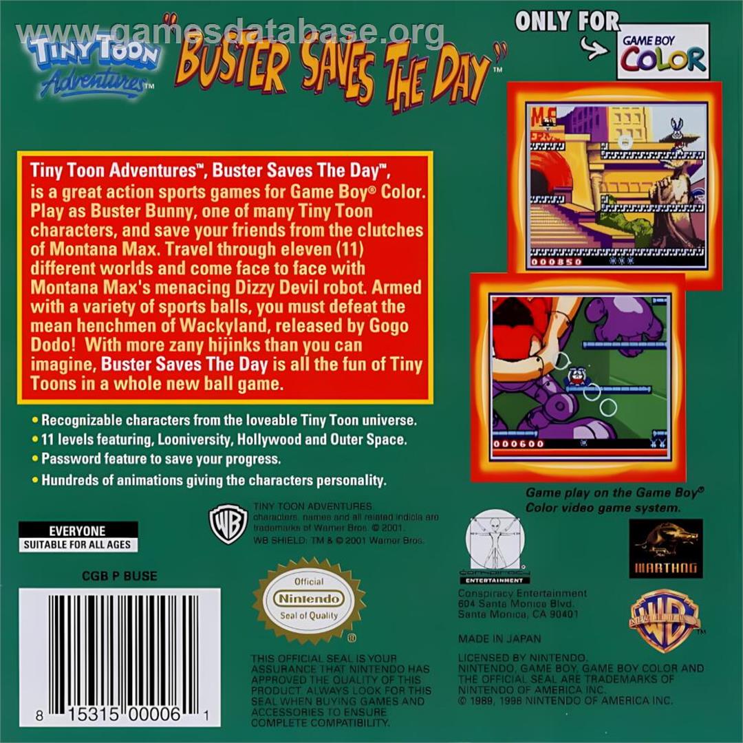Tiny Toon Adventures - Buster Saves The Day - Nintendo Game Boy Color - Artwork - Box Back