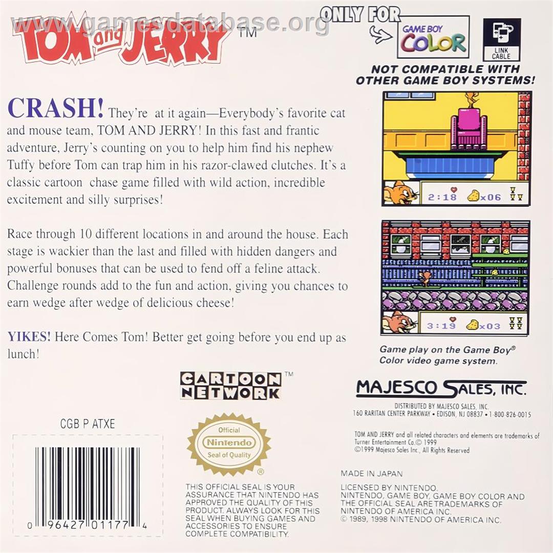 Tom And Jerry - Nintendo Game Boy Color - Artwork - Box Back