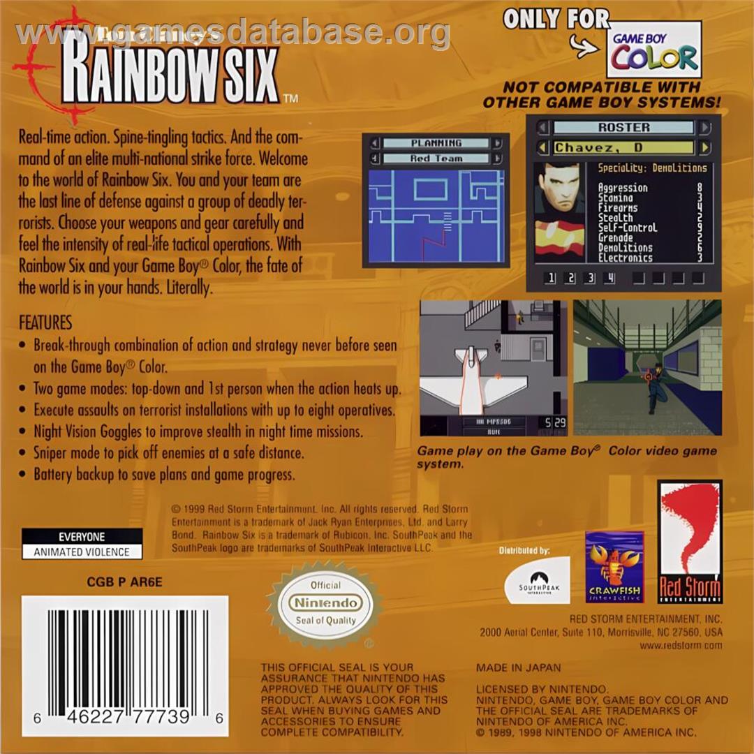 Tom Clancy's Rainbow Six - Nintendo Game Boy Color - Artwork - Box Back