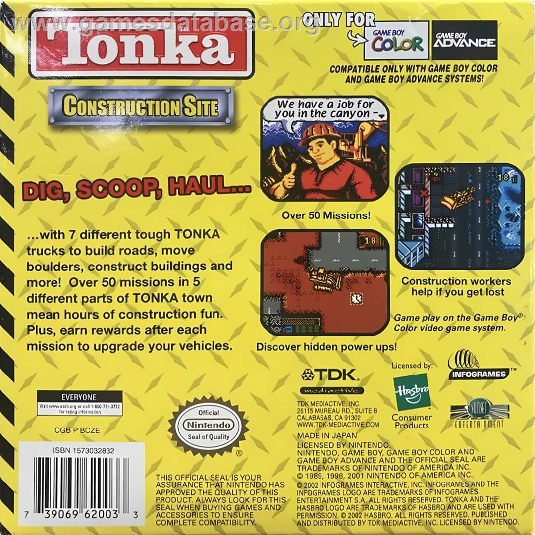 Tonka Construction Site - Nintendo Game Boy Color - Artwork - Box Back