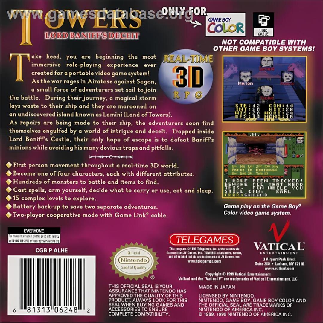 Towers - Lord Baniff's Deceit - Nintendo Game Boy Color - Artwork - Box Back