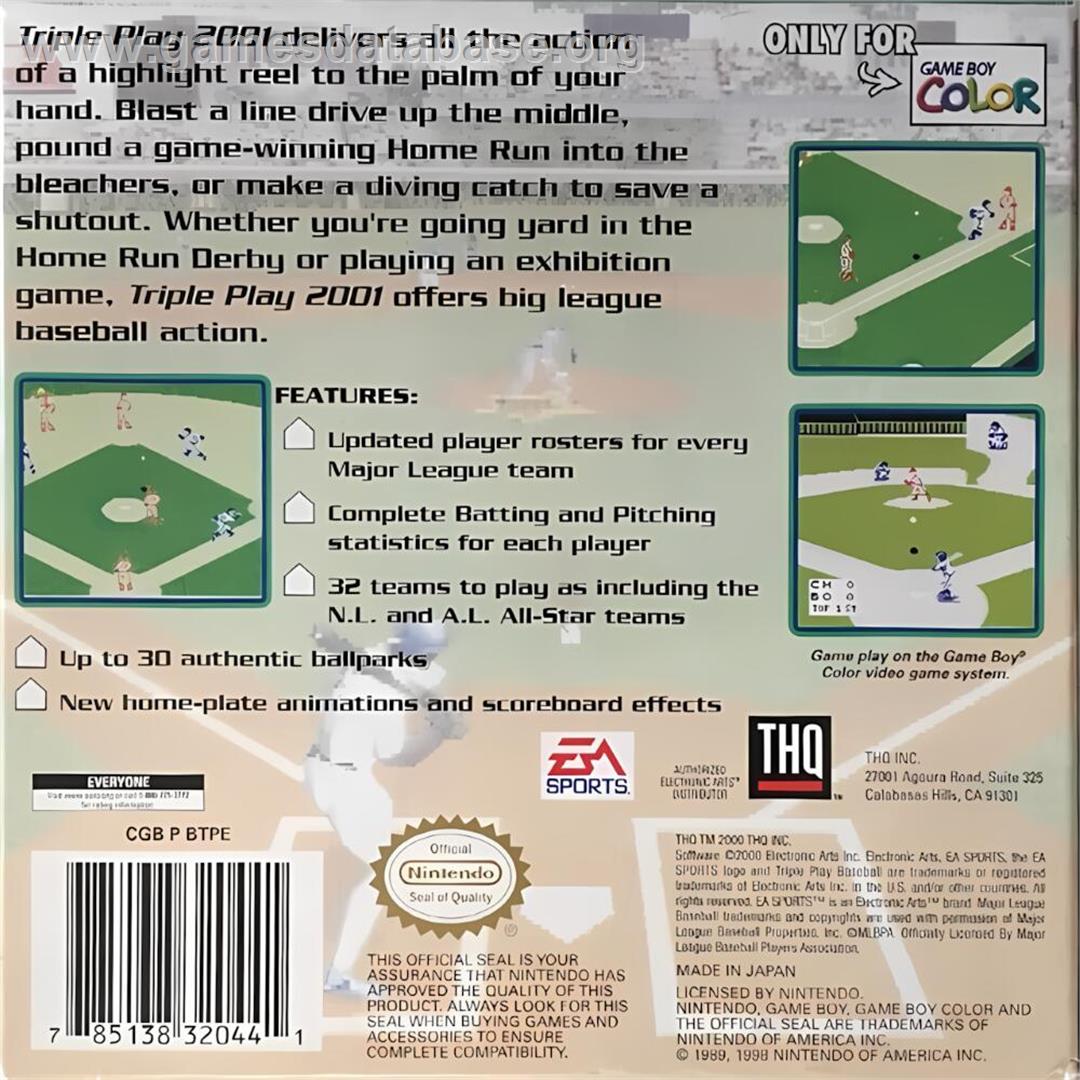 Triple Play 2001 - Nintendo Game Boy Color - Artwork - Box Back