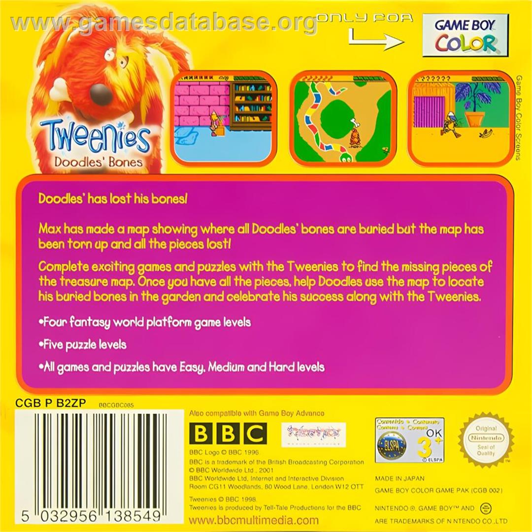 Tweenies - Doodles' Bones - Nintendo Game Boy Color - Artwork - Box Back
