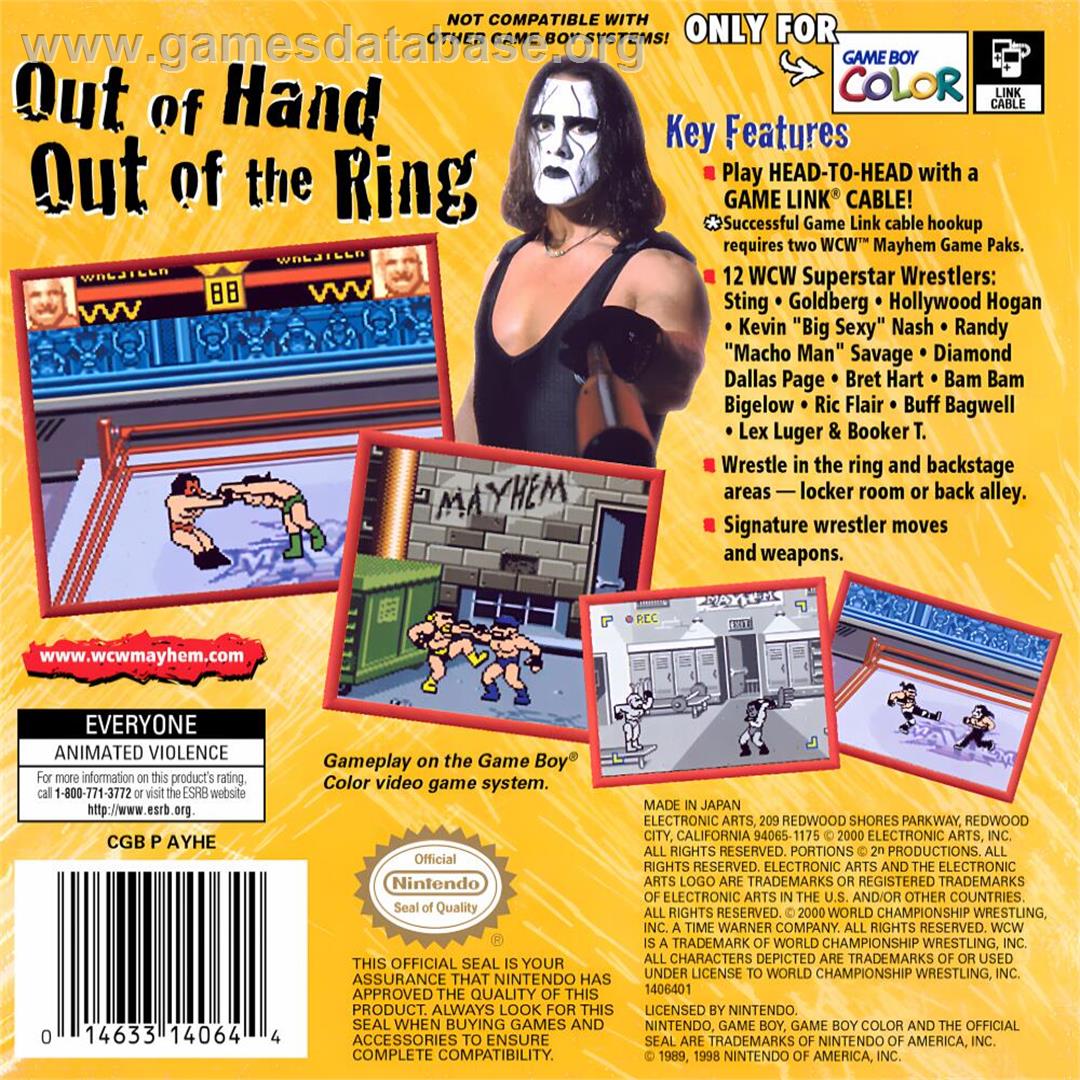 WCW Mayhem - Nintendo Game Boy Color - Artwork - Box Back