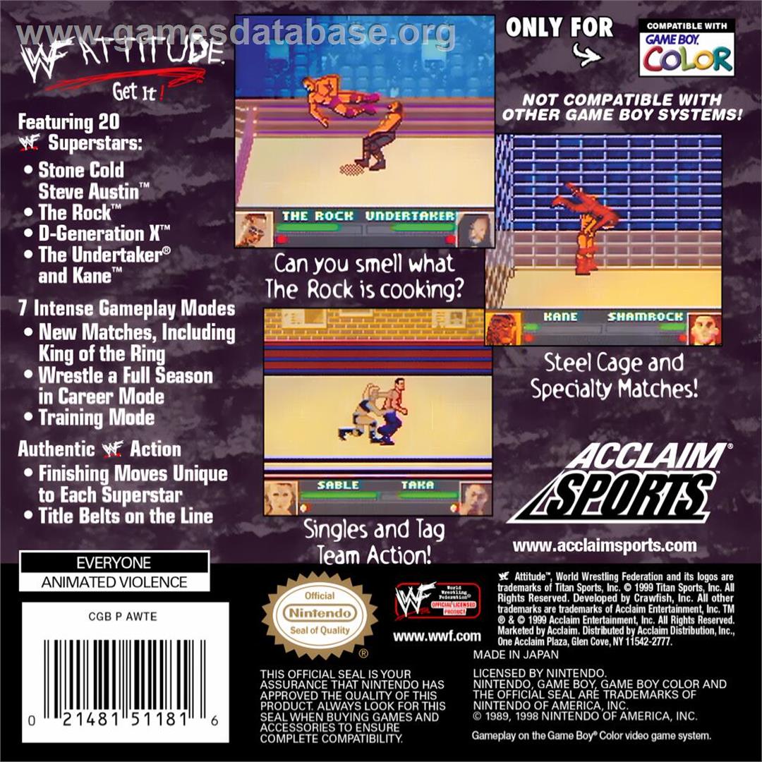 WWF Attitude - Nintendo Game Boy Color - Artwork - Box Back