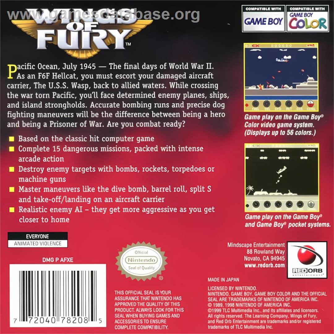 Wings Of Fury - Nintendo Game Boy Color - Artwork - Box Back