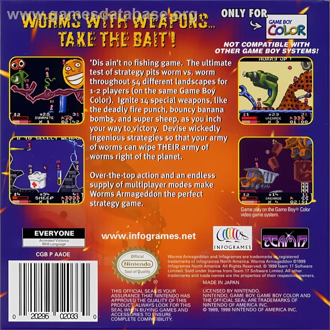 Worms Armageddon - Nintendo Game Boy Color - Artwork - Box Back