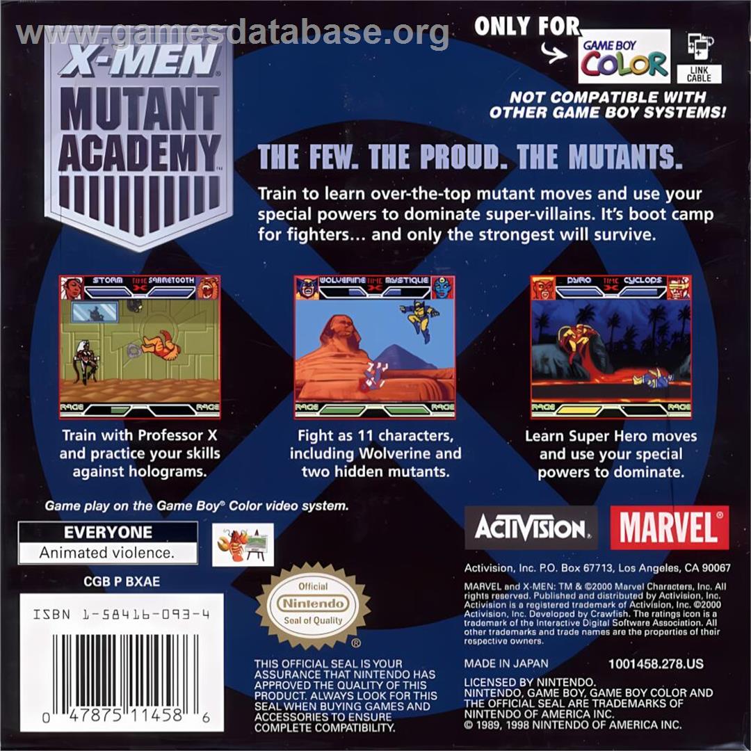 X-men - Mutant Academy - Nintendo Game Boy Color - Artwork - Box Back