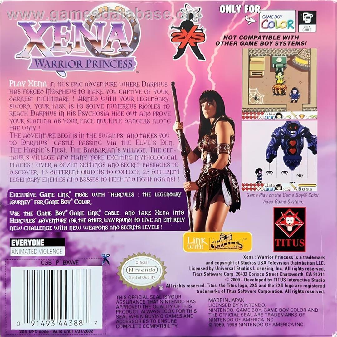 Xena - Warrior Princess - Nintendo Game Boy Color - Artwork - Box Back